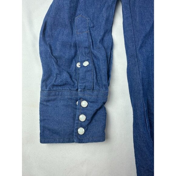 Vintage Wrangler Shirt Mens 16 1/2 33 Denim Pearl Snap Denim Jean Western Rodeo - Picture 5 of 8
